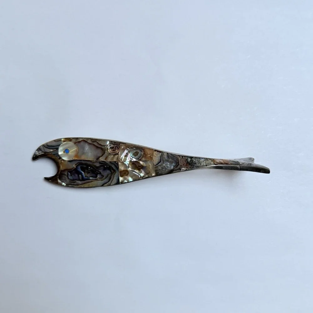 Silver Abalone Fish Bottle Opener Mid Century Barware Gift Decor Coastal